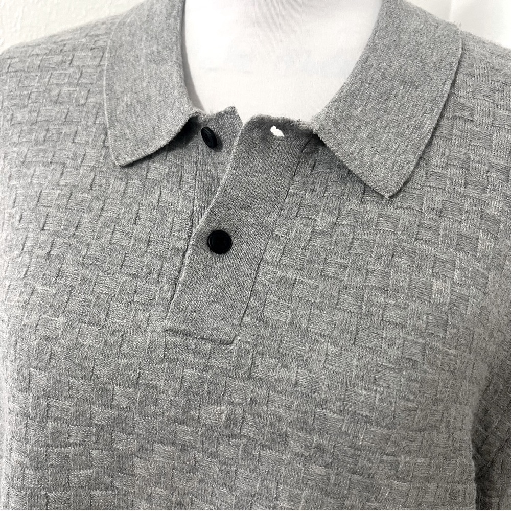 TAHARI Men’s Wool Blend Large Gray Long Sleeve Collar Sweater Waffle Knit NWT